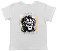 Shopagift Lion Head Kids T-Shirt Abstract Big Cat Lion Face Childrens Tee Gift White