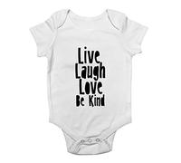 Shopagift Live Laugh Love Be Kind Baby Grow Vest Bodysuit White