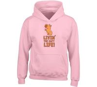 Shopagift Livin the Capy Life Kids Hoodie Funny Joke Capybara Hoody Hooded Top Boys Girls Pink