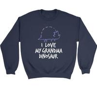 Shopagift Love My Grandma Dinosaur Kids Sweatshirt Cute Hand Drawn Jumper Boys Girls Navy Blue