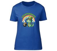 Shopagift Luckysaurus Dinosaur Womens T-Shirt St Patrick's Day Rainbow Pot of Gold Ladies Tee