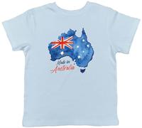 Shopagift Made in Australia Kids T-Shirt Aussie Australian Map National Pride Childrens Tee Boys Girls Light Blue