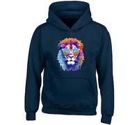 Shopagift Majestic Lion Kids Hoodie Sunglasses Mane Fierce Gift Hoody Hooded Top Navy Blue