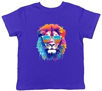 Shopagift Majestic Lion Kids T-Shirt Sunglasses Mane Fierce Childrens Tee Gift Blue