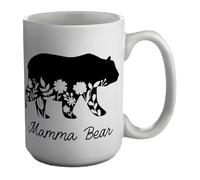 Shopagift Mamma Bear Mug Elegant Floral Print White 15oz Large Ceramic Cup