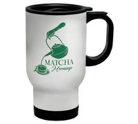 Shopagift Matcha Mornings Travel Mug Green Tea Leaves Japan Stainless Steel 14oz Cup