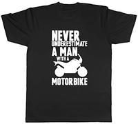 Shopagift Mens Never Underestimate a Man with a Motorbike T-Shirt Black