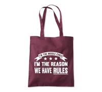 Shopagift Middle Child I'm The Reason we have Rules Tote Shopping Beach Bag 10 Litres Capacity - 42cm x 38cm