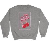 Shopagift Mon Cheri Cherry Fruit Lover National Cherry Day Kids Sweatshirt Jumper Boys Girls Grey