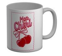Shopagift Mon Cheri Cherry Fruit Lover National Cherry Day Mug White 11oz Large Ceramic Cup