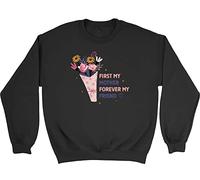 Shopagift Mother's Day Sweatshirt First my Mother Forever my Friend Gift Idea for Bithday Mum Mummy Unisex Jumper Black