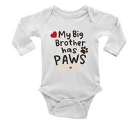 Shopagift My Big Brother Has Paws Dog Long Sleeve Baby Vest Bodysuit Gift White