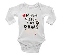 Shopagift My Big Sister Has Paws Cat Long Sleeve Baby Vest Bodysuit Gift White
