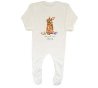 Shopagift My First Easter Baby Sleepsuit Romper Watercolour Bunny Rabbit Easter Eggs Boys Girls White