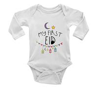 Shopagift My First Eid Bunting Long Sleeve Baby Vest Bodysuit White