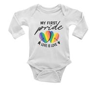 Shopagift My First Pride Baby Grow Vest Bodysuit Rainbow Heart Love is Love Boys Girls L/S Gift