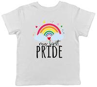Shopagift My First Pride with Rainbow Clouds Childrens Kids T-Shirt Gift LGBTQ+ Month Gay Festival Outfit T Shirt Top for Girls Boys