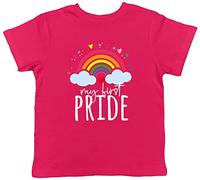 Shopagift My First Pride with Rainbow Clouds Childrens Kids T-Shirt Gift LGBTQ+ Month Gay Festival Outfit T Shirt Top for Girls Boys