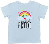 Shopagift My First Pride with Rainbow Clouds Childrens Kids T-Shirt Gift LGBTQ+ Month Gay Festival Outfit T Shirt Top for Girls Boys