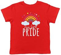Shopagift My First Pride with Rainbow Clouds Childrens Kids T-Shirt Gift LGBTQ+ Month Gay Festival Outfit T Shirt Top for Girls Boys