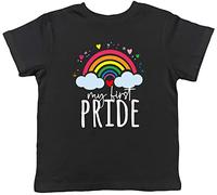 Shopagift My First Pride with Rainbow Clouds Childrens Kids T-Shirt Gift LGBTQ+ Month Gay Festival Outfit T Shirt Top for Girls Boys