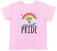 Shopagift My First Pride with Rainbow Clouds Childrens Kids T-Shirt Gift LGBTQ+ Month Gay Festival Outfit T Shirt Top for Girls Boys