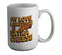 Shopagift My Love Language is Extra Cheese Funny Pizza Mug White 15oz Large Ceramic Cup