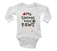 Shopagift My Siblings Have Paws Cat Long Sleeve Baby Vest Bodysuit Gift White
