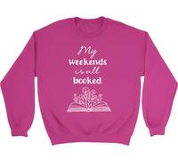 Shopagift My Weekend is All Booked Funny World Book Day Kids Sweatshirt Jumper Boys Girls Pink