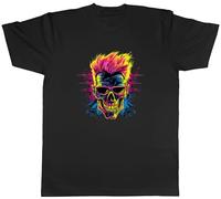 Shopagift Neon Skull Mens T-Shirt Gothic Dapper Skeleton Face Tee