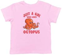 Shopagift Octopus Kids T-Shirt Just a Girl Who Loves Octopus Childrens Tee Boys Girls Light Pink
