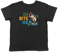 Shopagift Oh Bite Me Carp Kids T-Shirt Fishing Angling Rod Reel Trout Childrens Tee Boys Girls Black