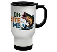 Shopagift Oh Bite Me Carp Travel Mug Fishing Angling Rod Reel Trout Stainless Steel 14oz Cup