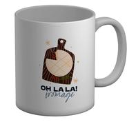 Shopagift Oh La La! Fromage French Brie Cheese on Board Mug White 11oz Large Ceramic Cup