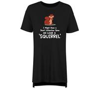 Shopagift Oh Look a Squirrel Women's Nightie Funny Short Attention Span Night Shirt Black