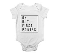 Shopagift Ok but First Ponies Animal Baby Grow Vest Bodysuit Gift White
