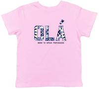 Shopagift Ola Portugal Kids T-Shirt Born to Speak Portuguese Childrens Tee Boys Girls Light Pink