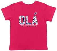Shopagift Ola Portugal Kids T-Shirt Born to Speak Portuguese Childrens Tee Boys Girls Pink