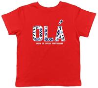 Shopagift Ola Portugal Kids T-Shirt Born to Speak Portuguese Childrens Tee Boys Girls Red