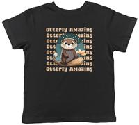Shopagift Otterly Amazing Kids T-Shirt Love Otters Childrens Tee Boys Girls Black