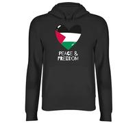 Shopagift Palestine Hoodie Unisex Peace & Freedom Heart Hoody Hooded Top Black