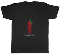Shopagift Palestine Mens T-Shirt Arabic Gaza Map Tee Black