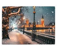 Shopagift Parliament Winter Christmas Glass Chopping Board Large Kitchen Worktop Saver 39cm x 28cm