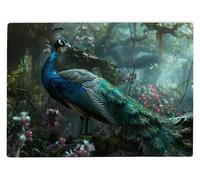 Shopagift Peacock in The Jungle Glass Chopping Board Large Kitchen Worktop Saver 39cm x 28cm
