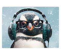 Shopagift Penguin Headphones Glasses Glass Chopping Board Large Kitchen Worktop Saver 39cm x 28cm