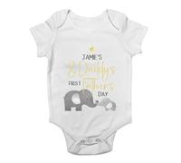 Shopagift Personalised Any Name & Daddy Baby Grow Vest First Father's Day Elephant Bodysuit Boys Girls