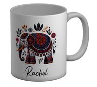 Shopagift Personalised Any Name Floral Mandala Elephant Mug White 11oz Large Ceramic Cup