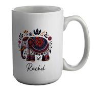 Shopagift Personalised Any Name Floral Mandala Elephant Mug White 15oz Large Ceramic Cup