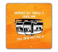 Shopagift Personalised Any Name is Fixing the Caravan Funny 2 Pack Coasters - 9cm x 9cm