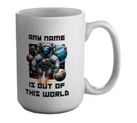 Shopagift Personalised Any Name is Out of This World Space Mug White 15oz Large Ceramic Cup